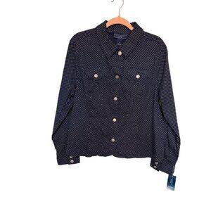 Charter Club Denim Jacket Navy with White Dots Button Up Womans XL NWT